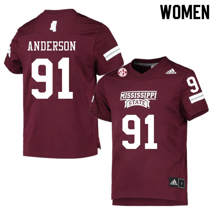 Women #91 Deonte Anderson Mississippi State Bulldogs College Football Jerseys Sale-Maroon